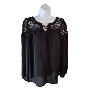 Express Black Blouse with‎ Lace Detail